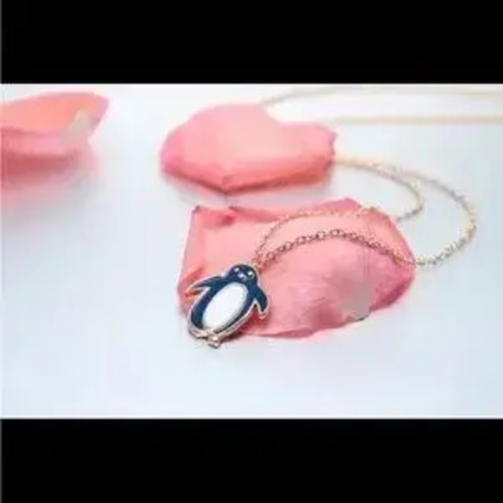 Light Blue Penguin Gold Necklace